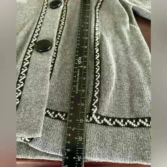 Coldwater Creek Women’s M Gray Cardigan Sweater Fair Isle 3/4 Bell Sleeve Button - Picture 5 of 10